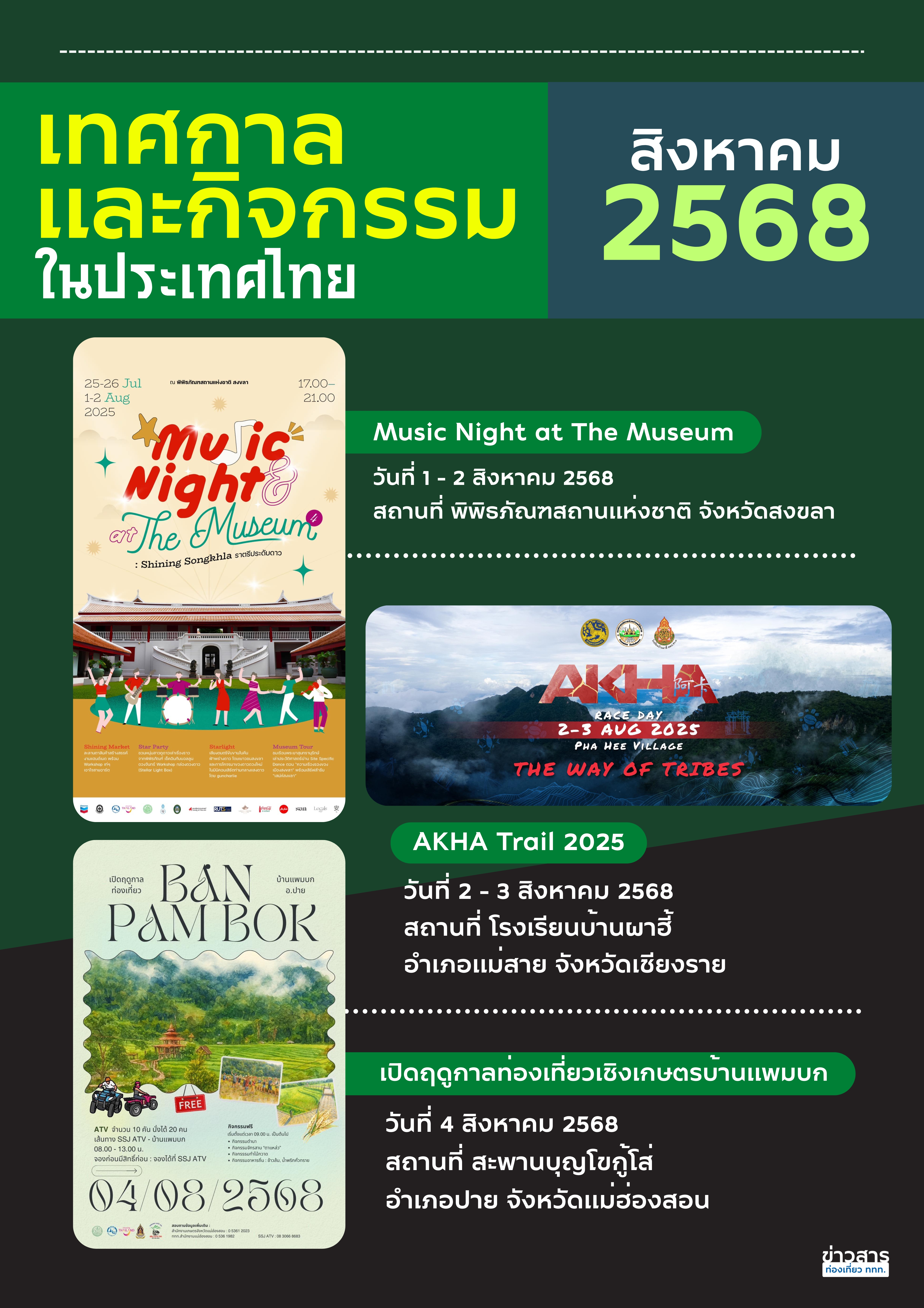 ปฏิทินกิจกรรมท่องเที่ยวไทยเดือนสิงหาคม 2568